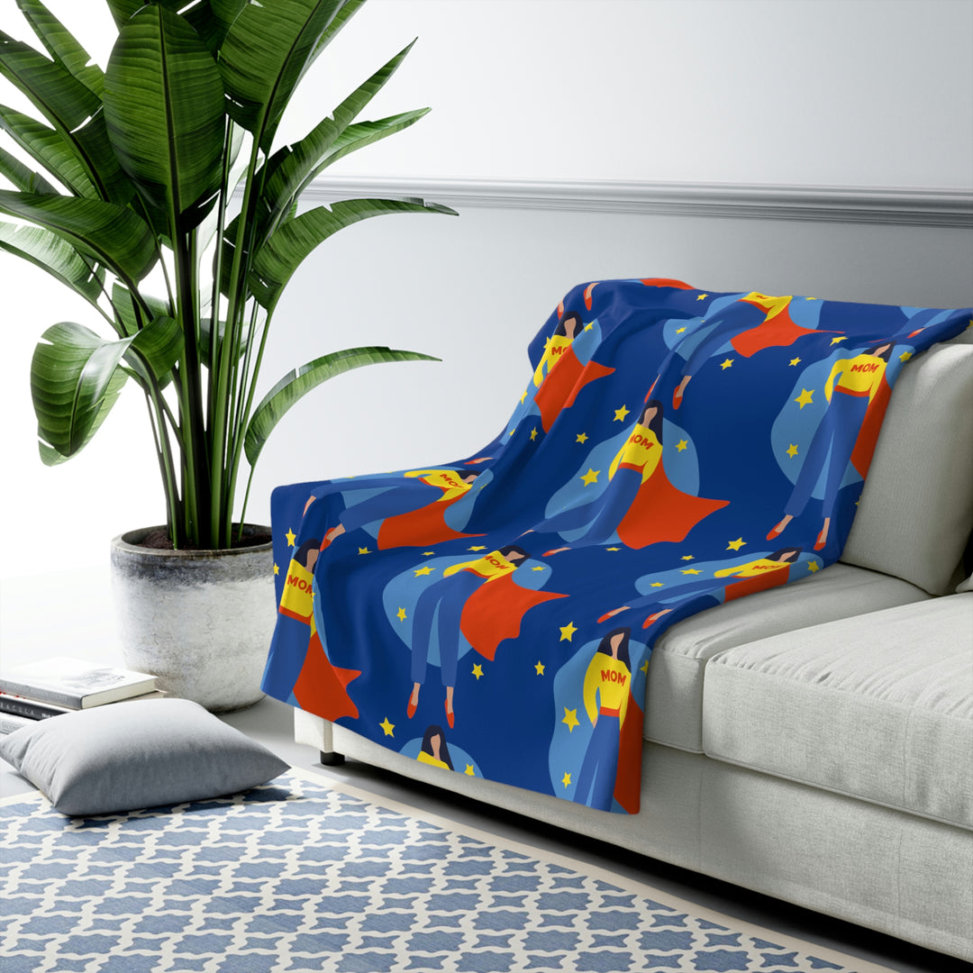 Super Hero Mom  on Blue Sherpa Fleece Blanket