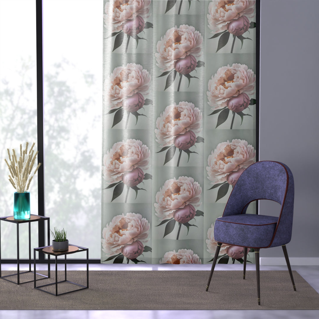 Peach Peonies on Mint Window Curtain