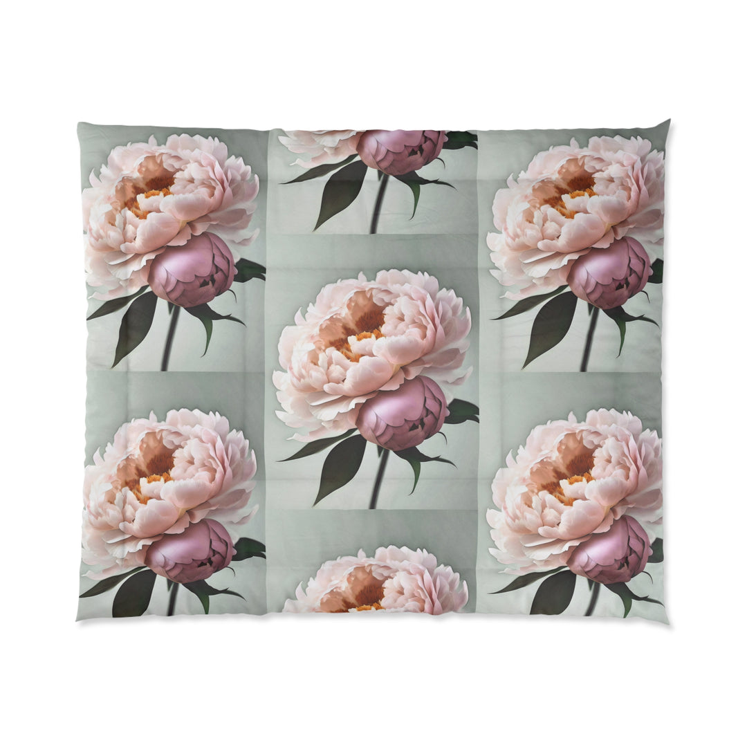 Peach Peonies Style 2 on Mint Comforter