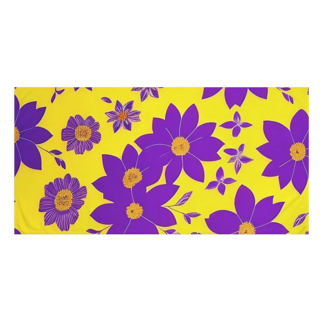 Purple Flowers on Yellow  Mink-Cotton Towel