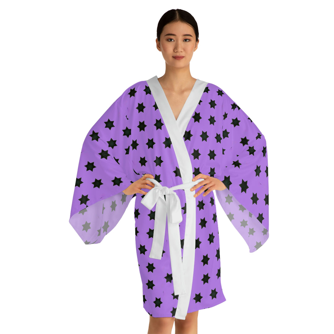 Kiss inspired black stars Long Sleeve Kimono Robe (AOP)
