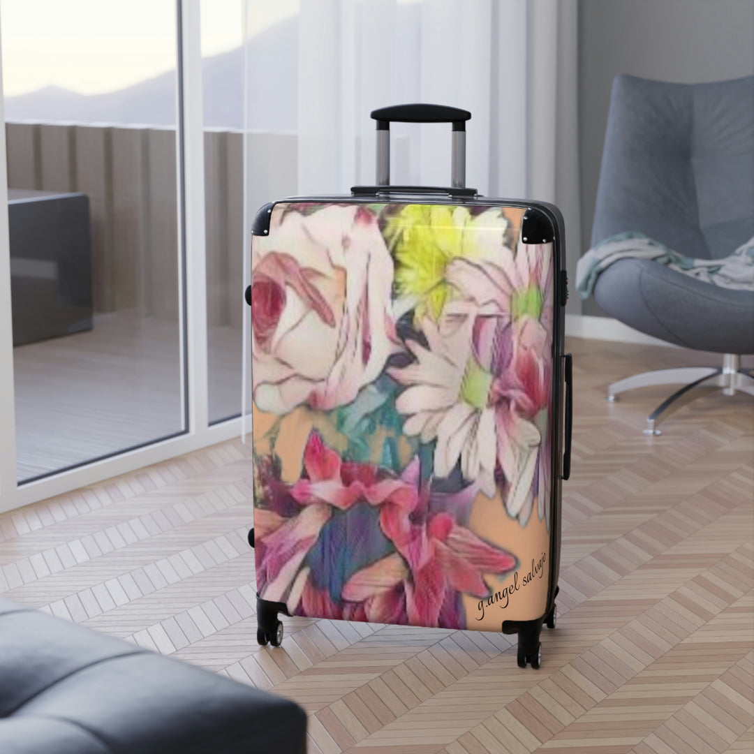 Floral w/ coral background Suitcase
