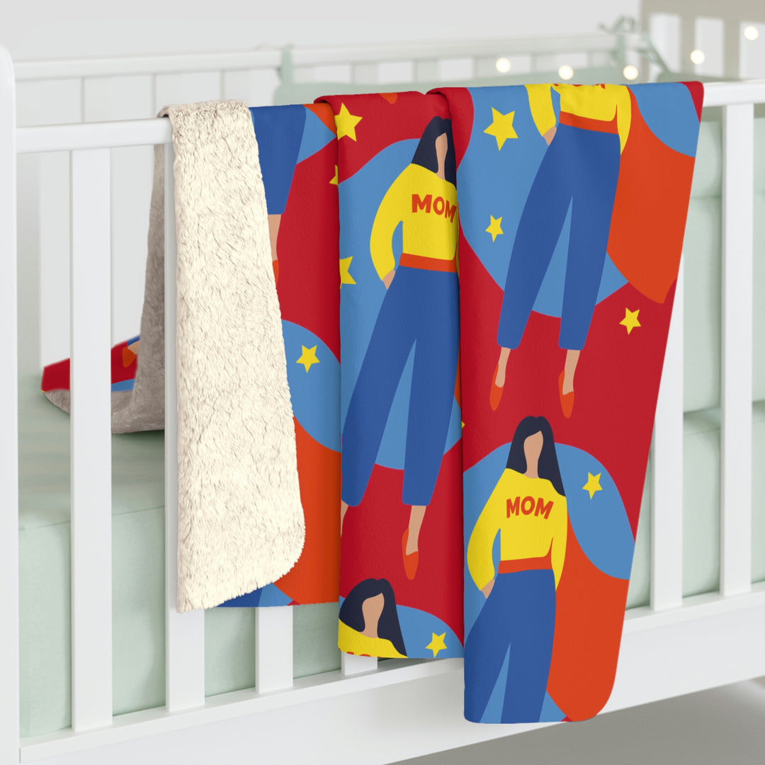 Super Hero Mom on Red Sherpa Fleece Blanket