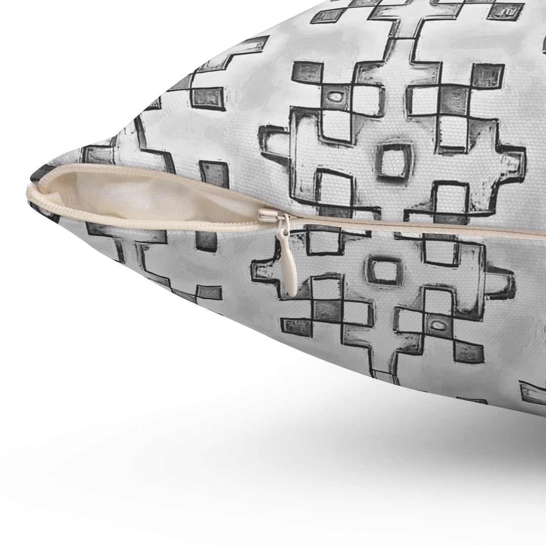 Grey & Black graphic pattern Spun Polyester Square Pillow
