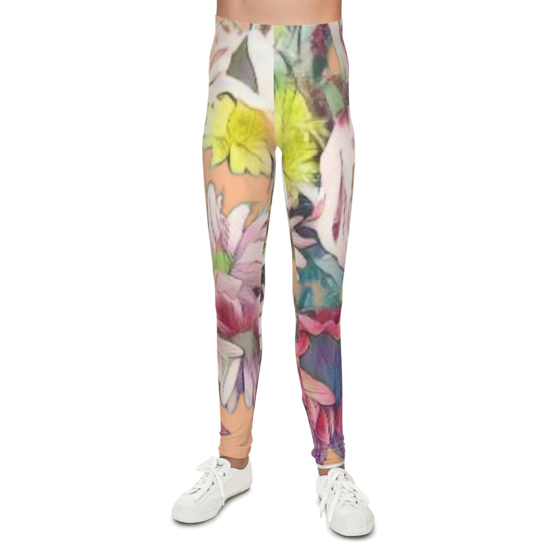 Floral/Coral background Youth Leggings (AOP)
