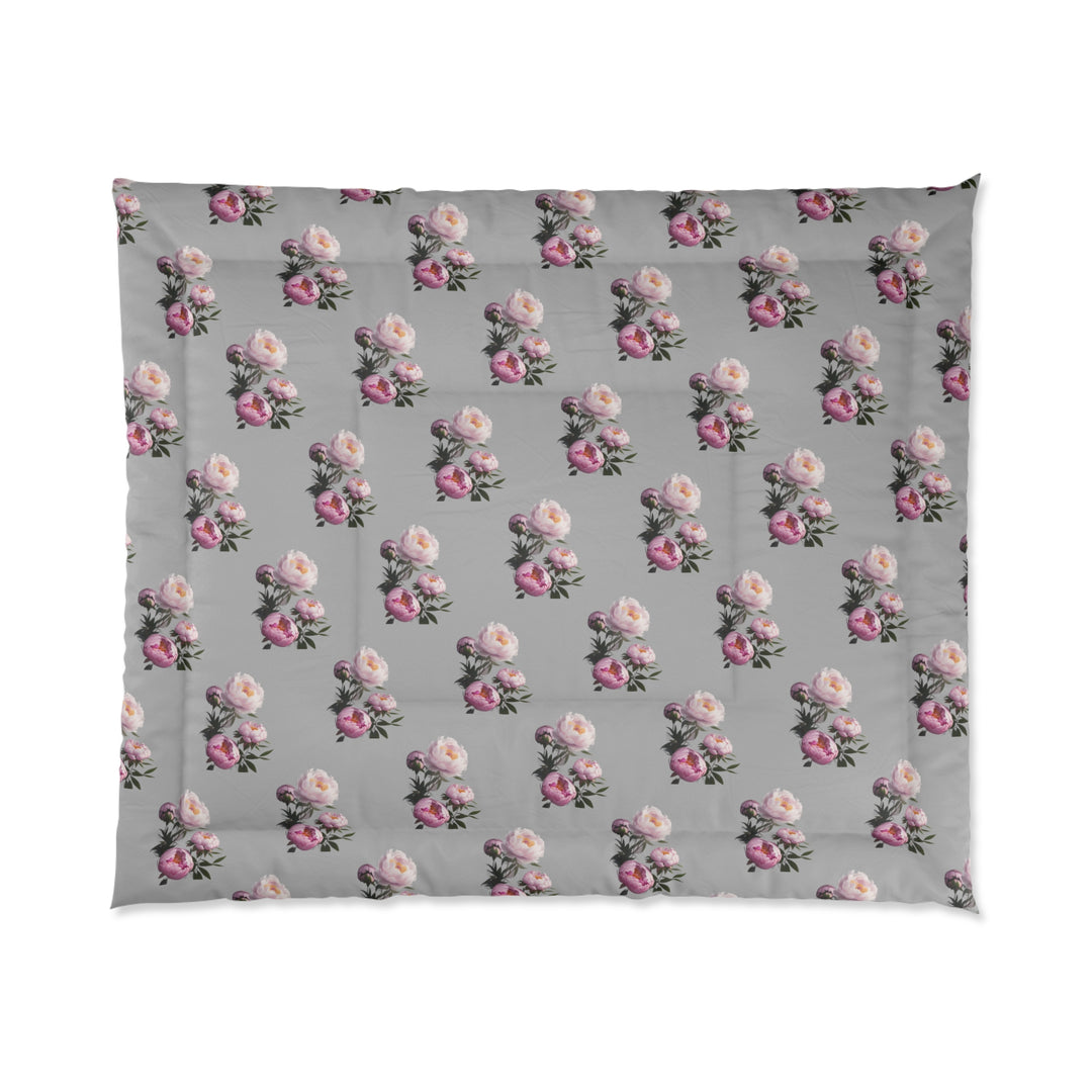 Peony Bouquet on Grey  Comforter