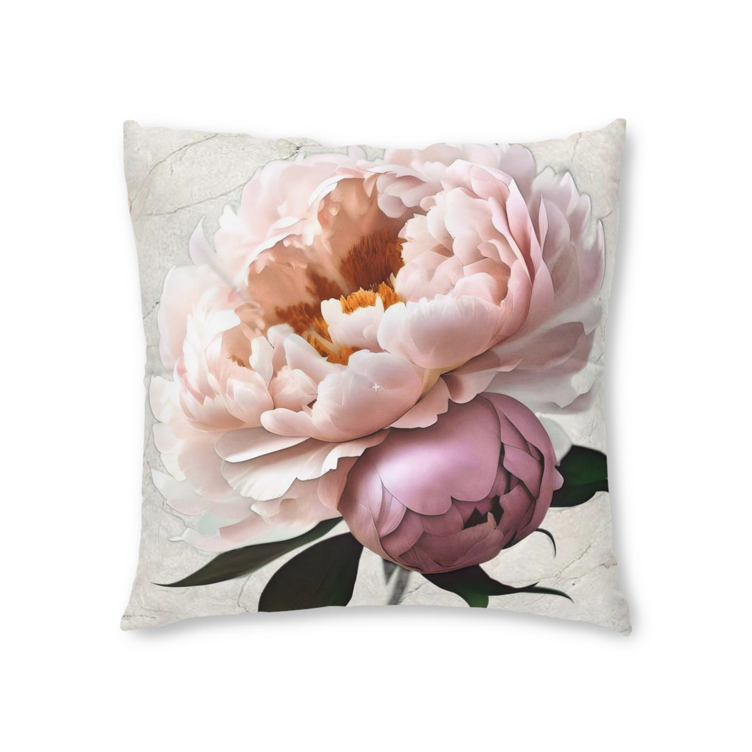 Peach Peonies on CreamTufted Floor Pillow, Square