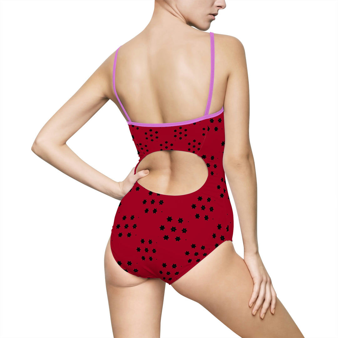 Black stars on Red Women's One-piece Swimsuit (AOP)