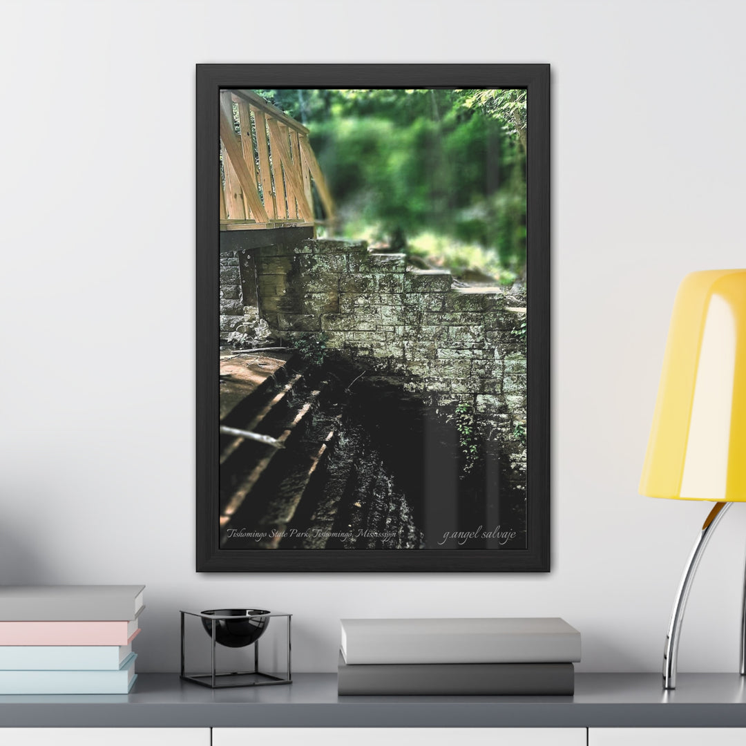 Footbridge Over Cascading Water Framed Posters