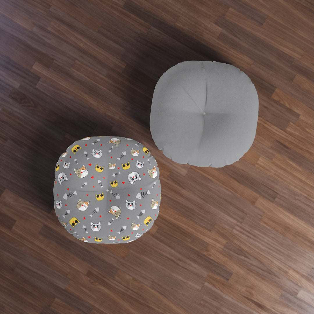 Cat Lover Tufted Floor Pillow, Round