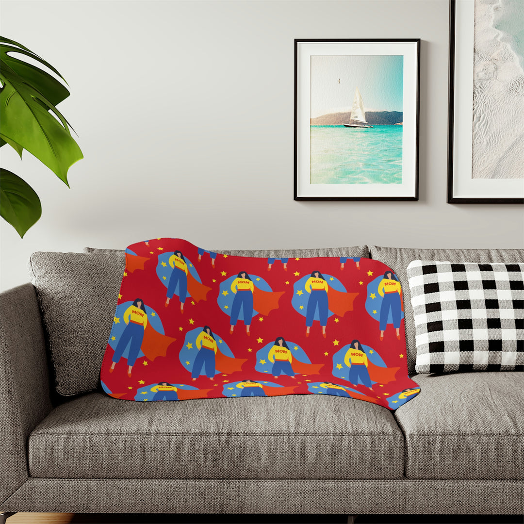 Super Hero Mom, landscape Sherpa Blanket, Two Colors