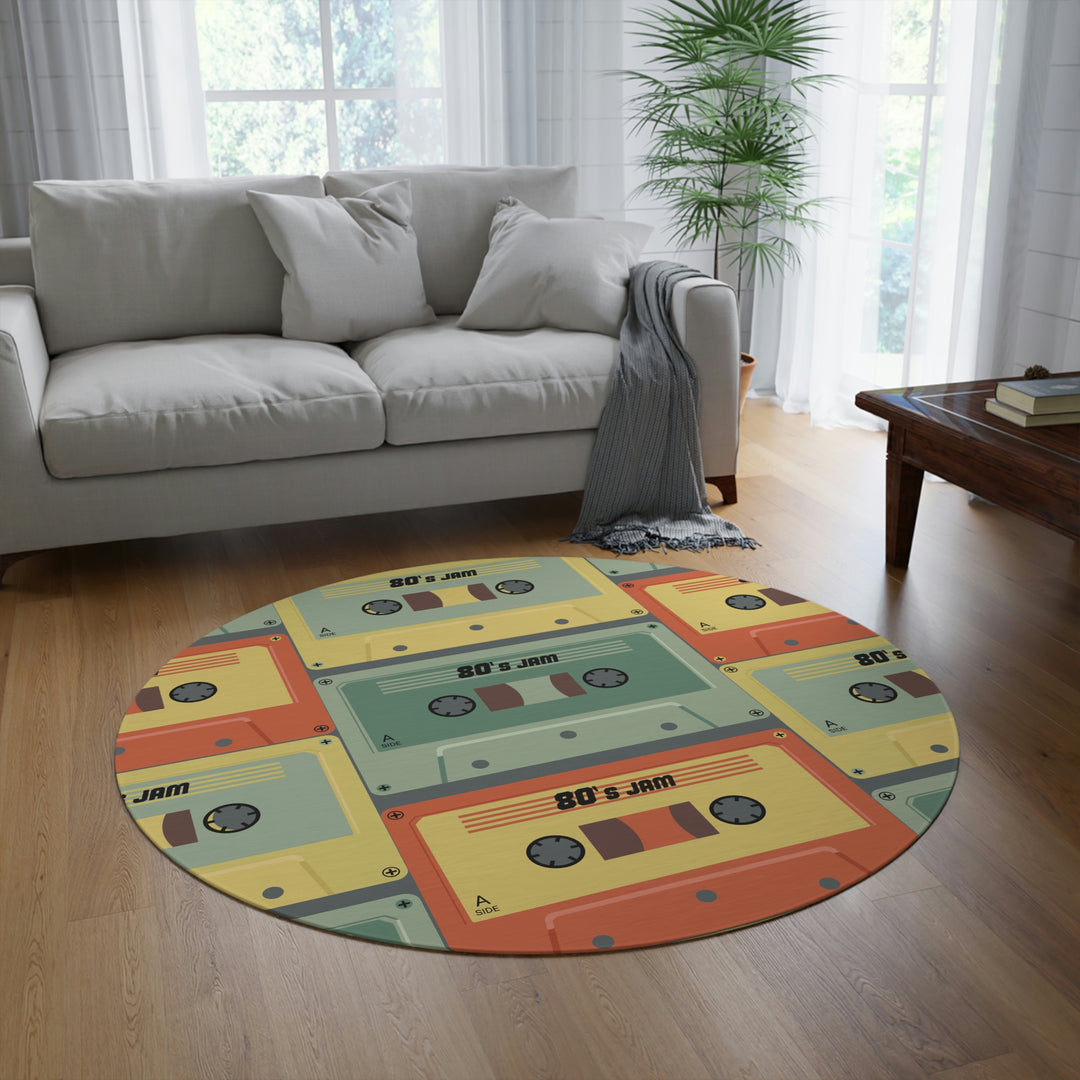 80's Rock Cassettes Round Rug