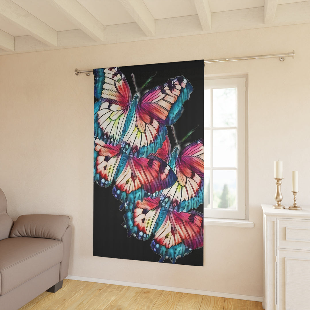 Butterflies on Black Blackout Window Curtains (1 Piece)