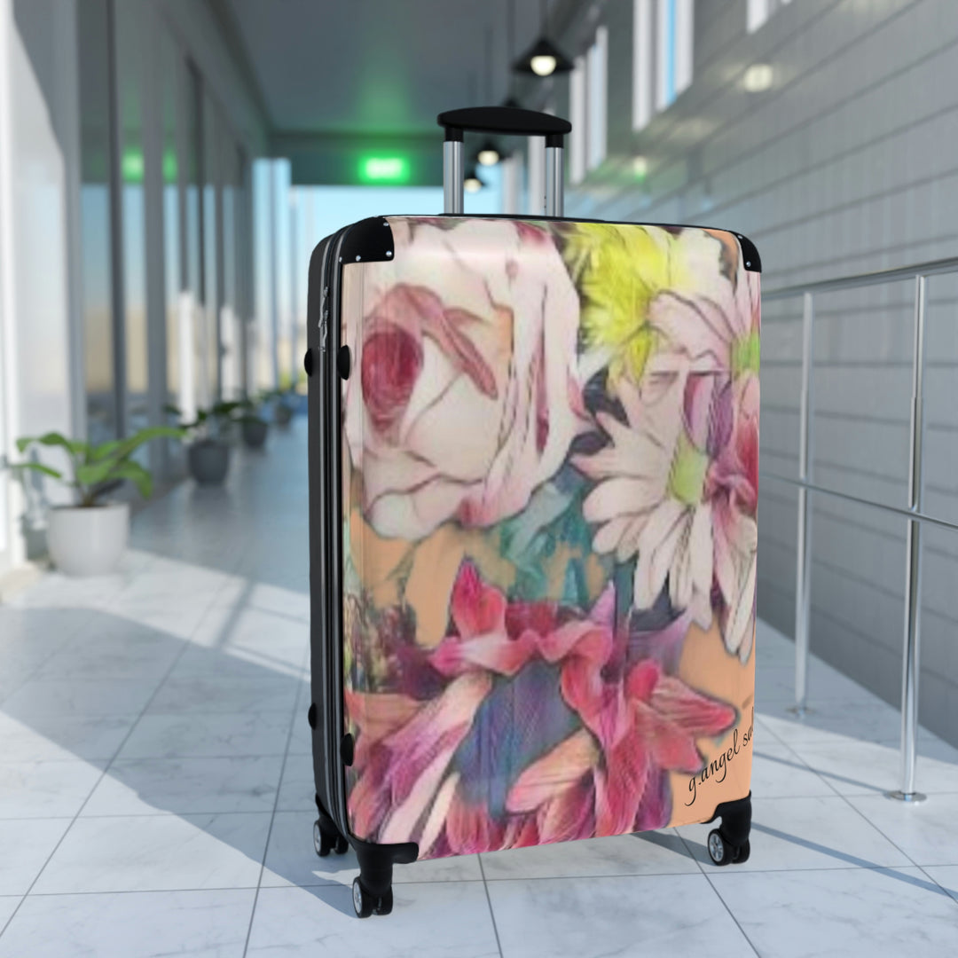 Floral w/ coral background Suitcase