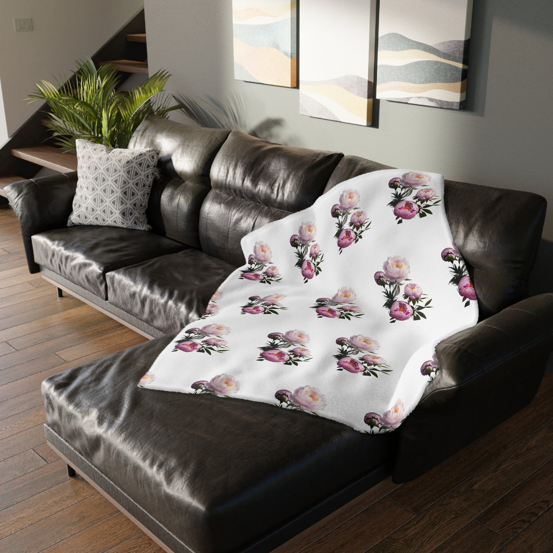 Peony Bouquet Velveteen Minky Blanket (Two-sided print)