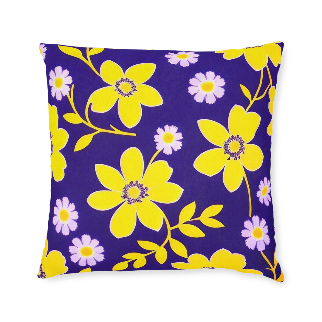 Yellow  Flowers, on navy Square Pillow - Pink Back