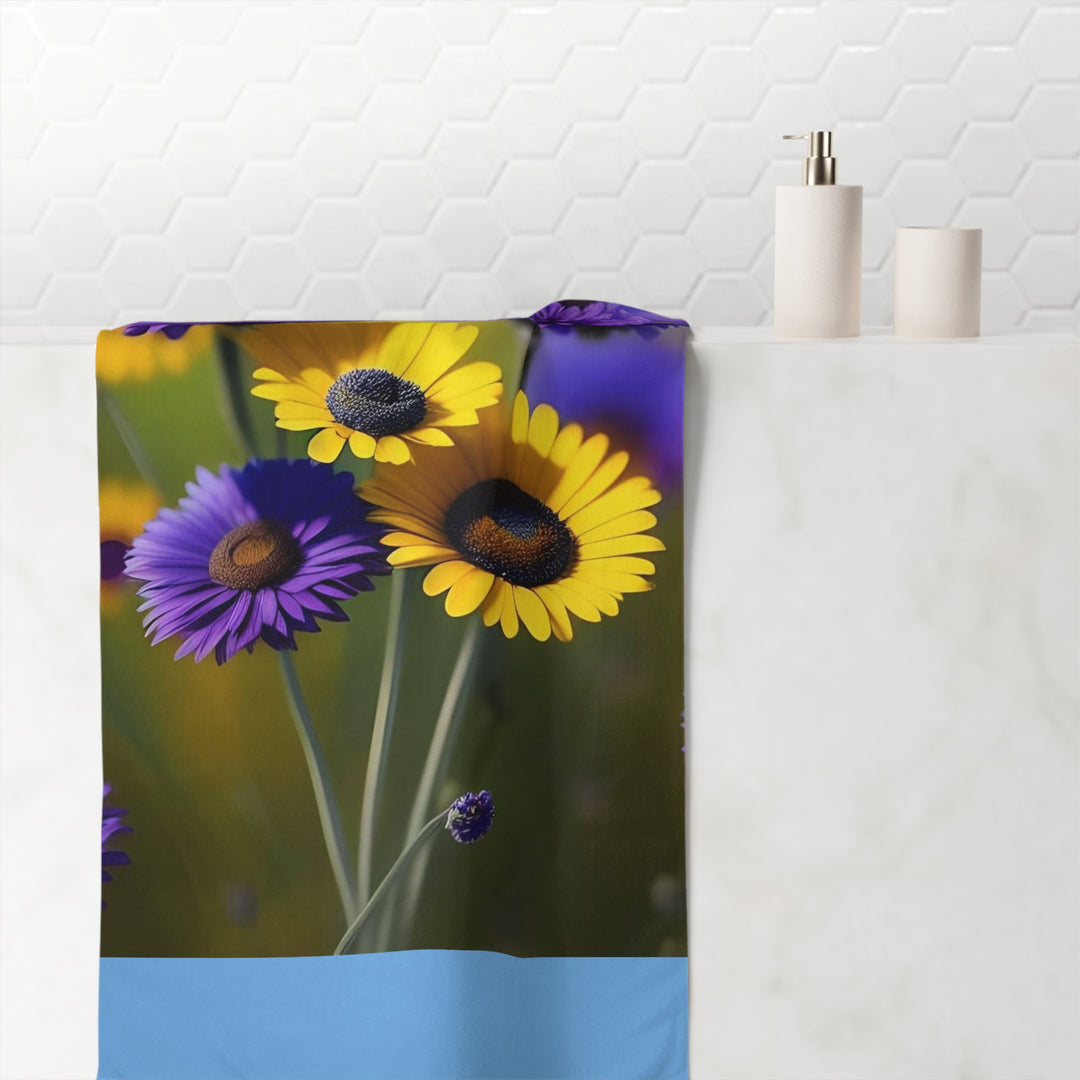 Nature's Bouquet on Light Blue Minky Cotton Towel