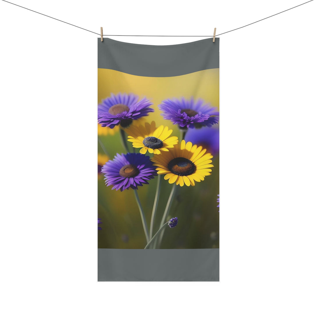 Nature's Bouquet on Dark Grey  Minky Cotton Towel