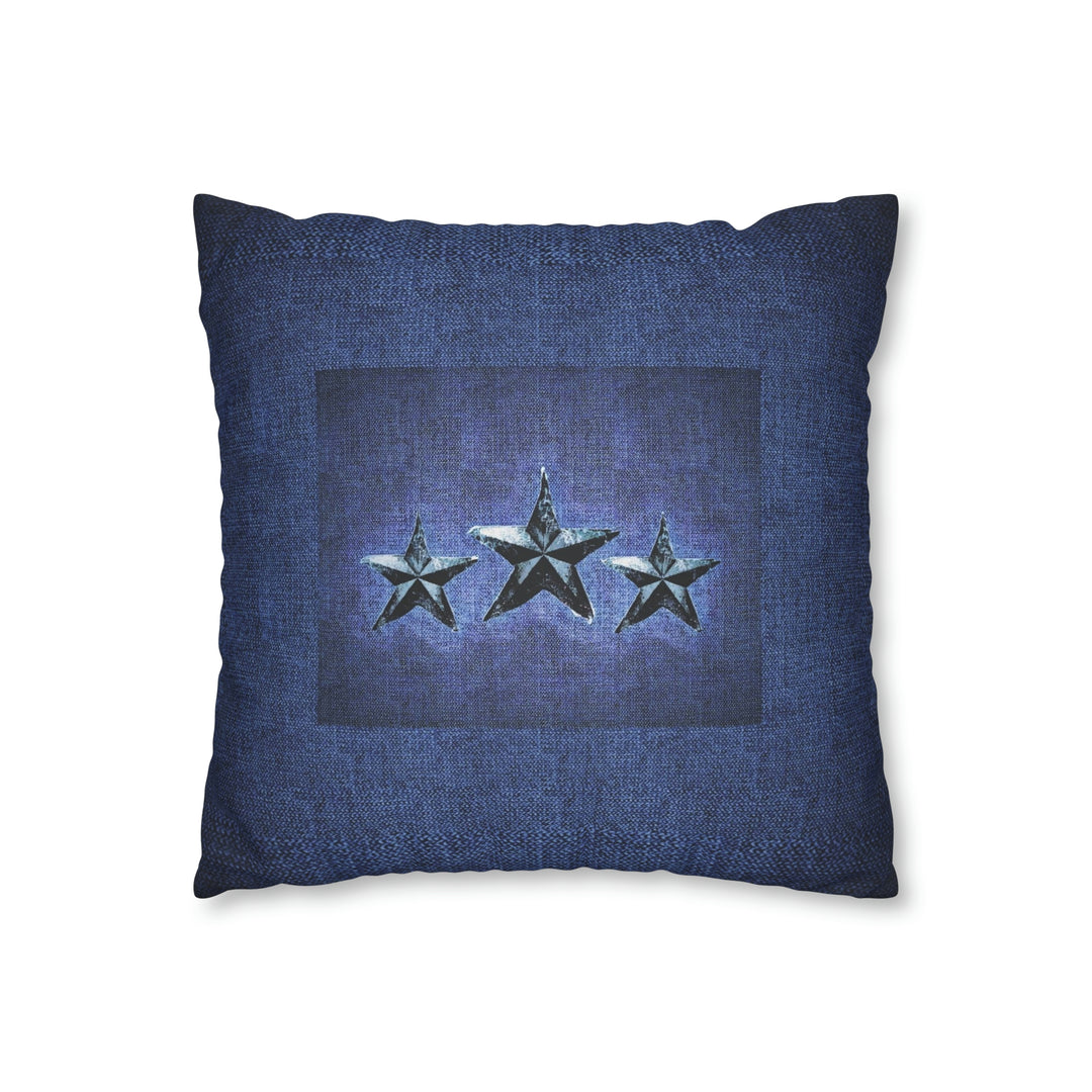Triple Star in Deep Denim Blue Faux Suede Square Pillow Case