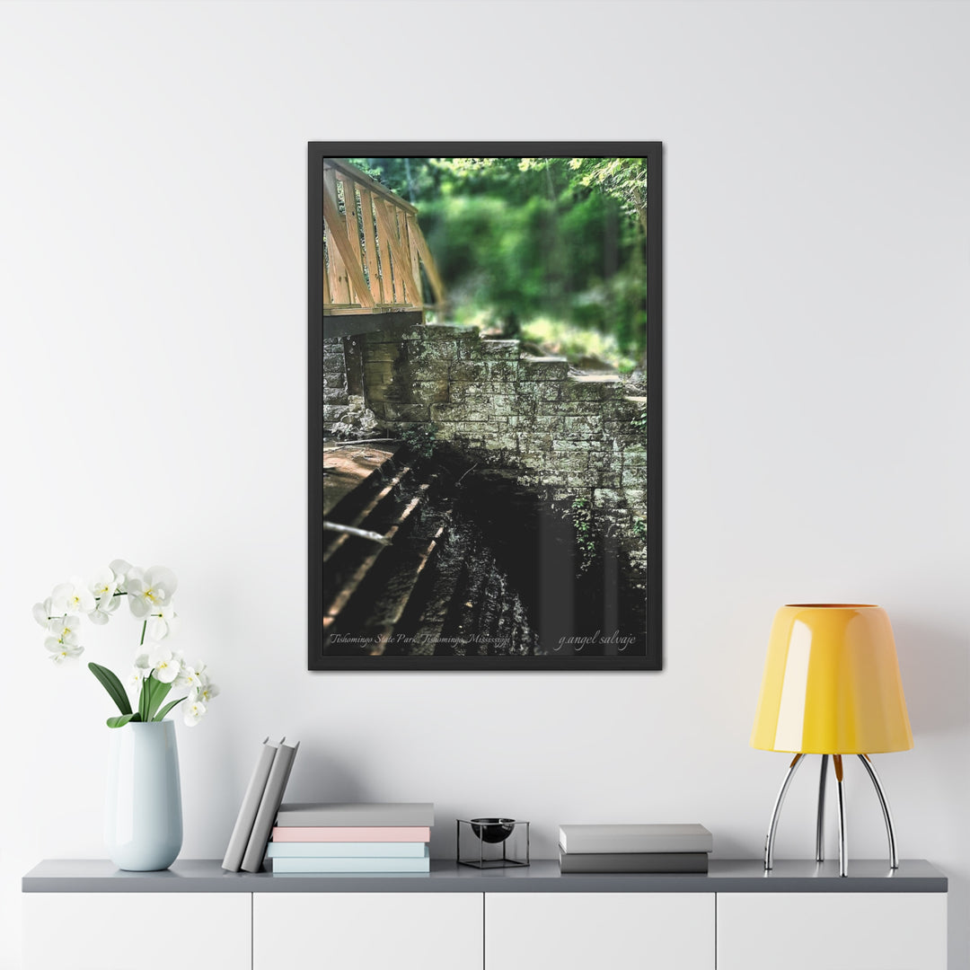 Footbridge Over Cascading Water Framed Posters