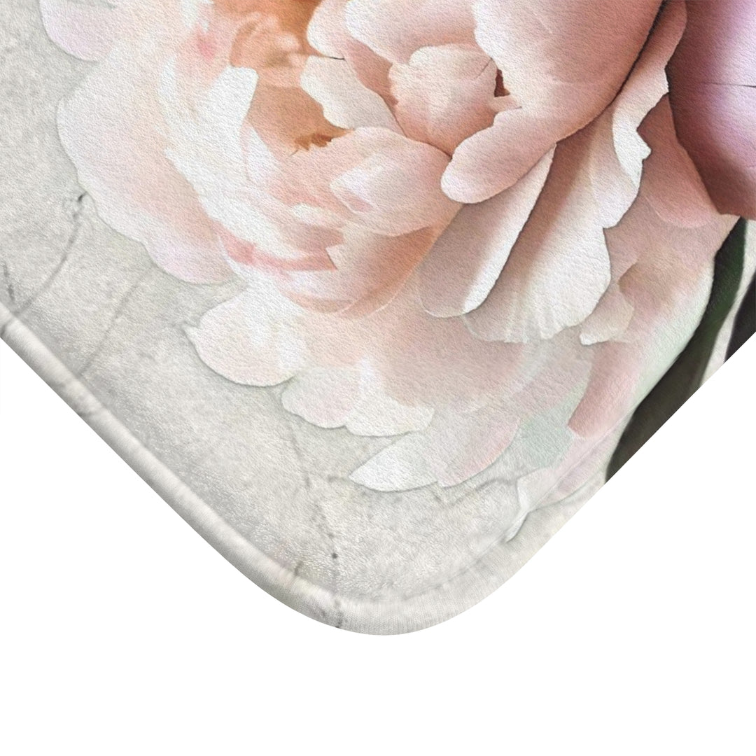 Peach Peony on Marbled Cream Bath Mat