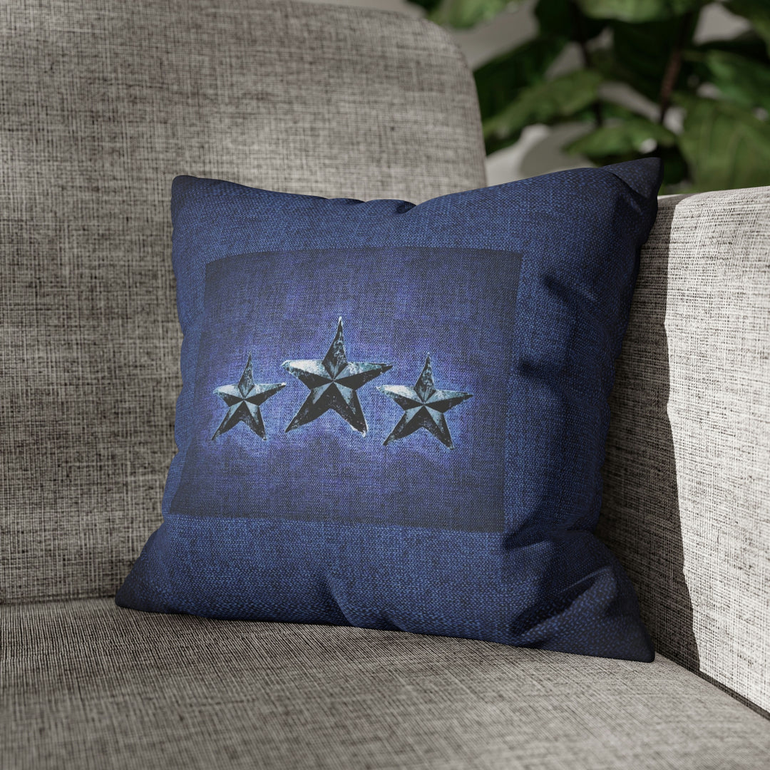 Triple Star in Deep Denim Blue Faux Suede Square Pillow Case