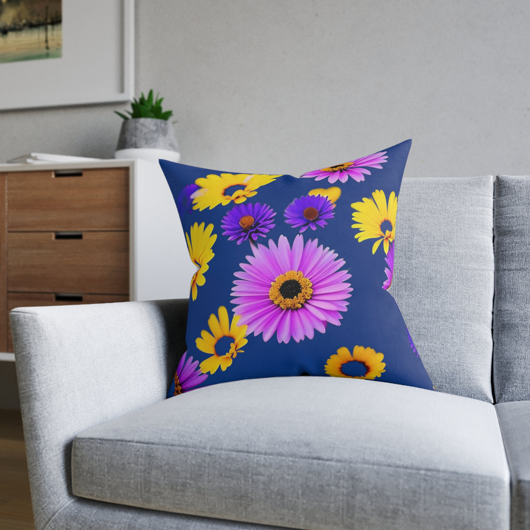 Le fleur on DarkBlue/Pink Back, Square Pillow