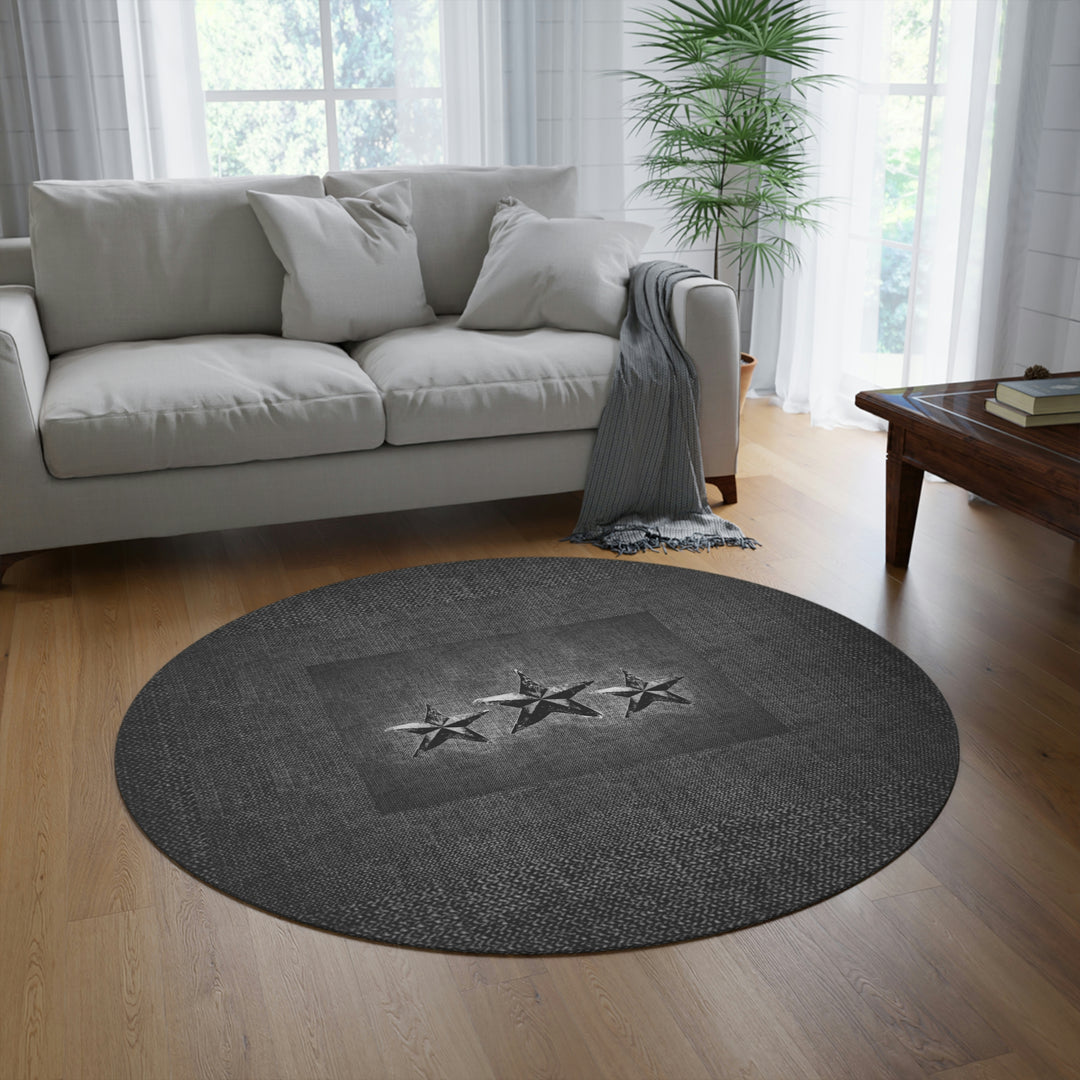 Triple Star in Dark Grey Round Rug