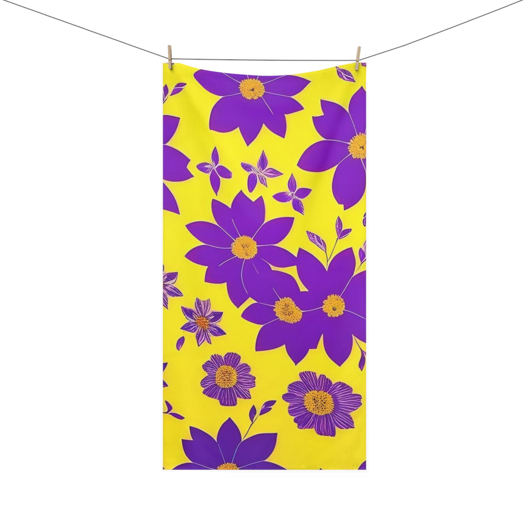 Purple Flowers on Yellow  Mink-Cotton Towel