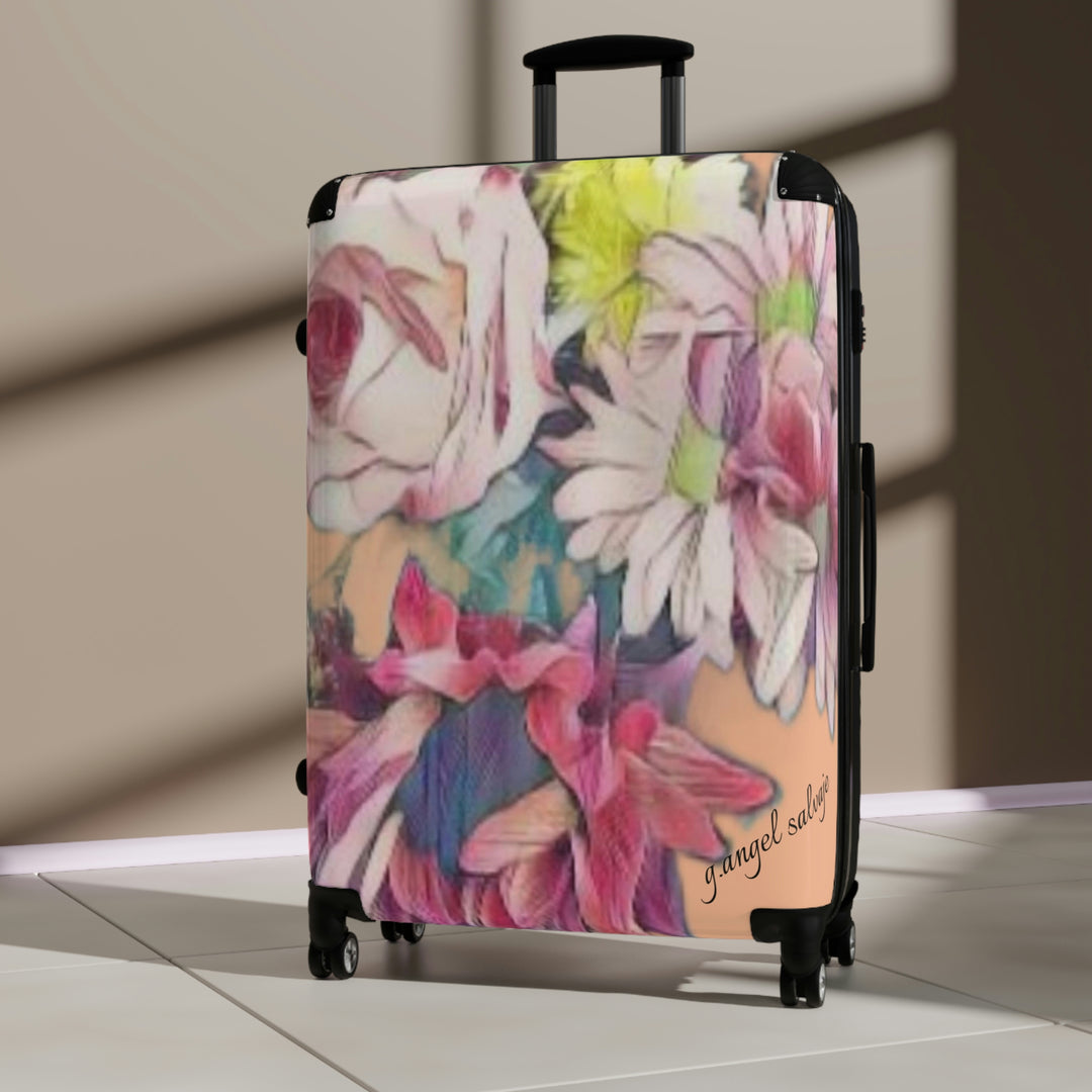 Floral w/ coral background Suitcase