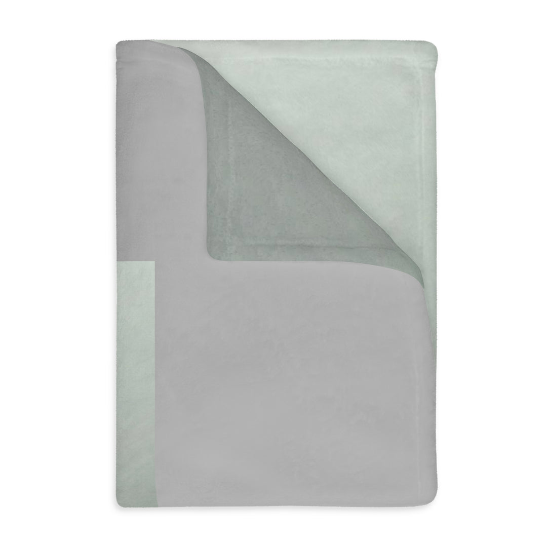 Peach Peony on Mint, grey border Velveteen Minky Blanket (Two-sided print)