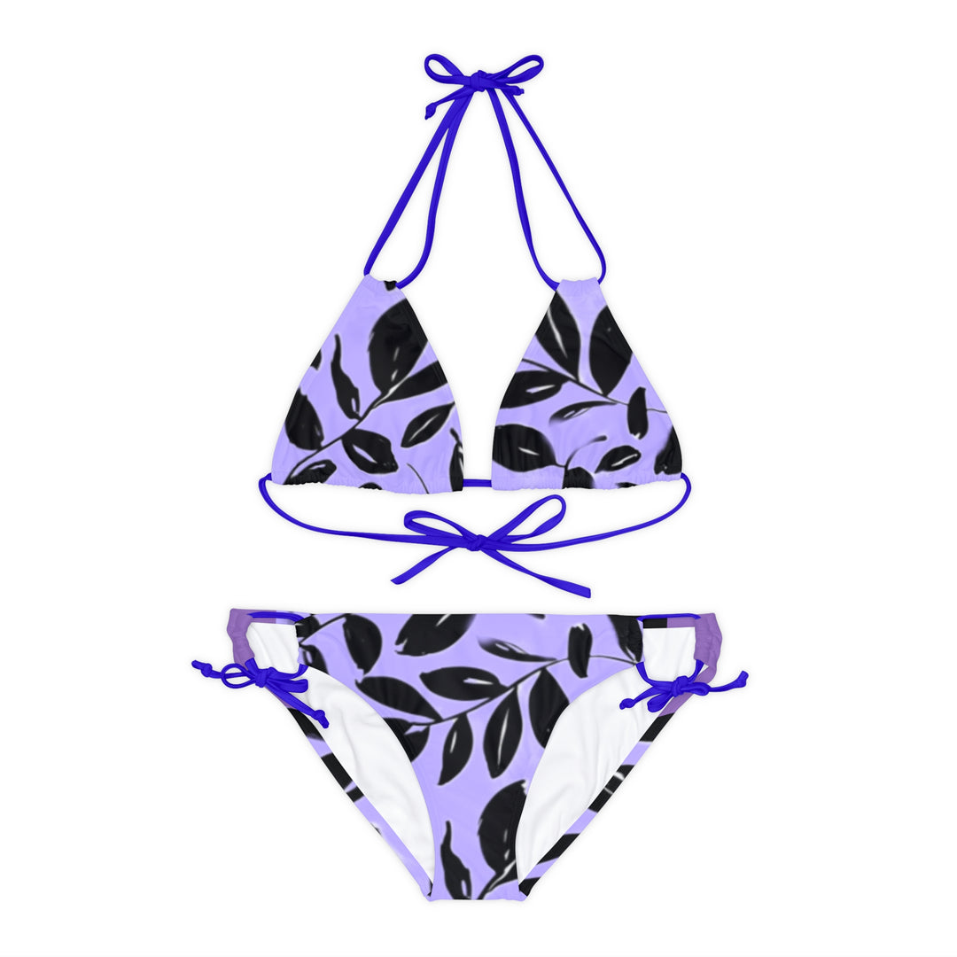 PURPLE and Black tropical Strappy Bikini Set (AOP)