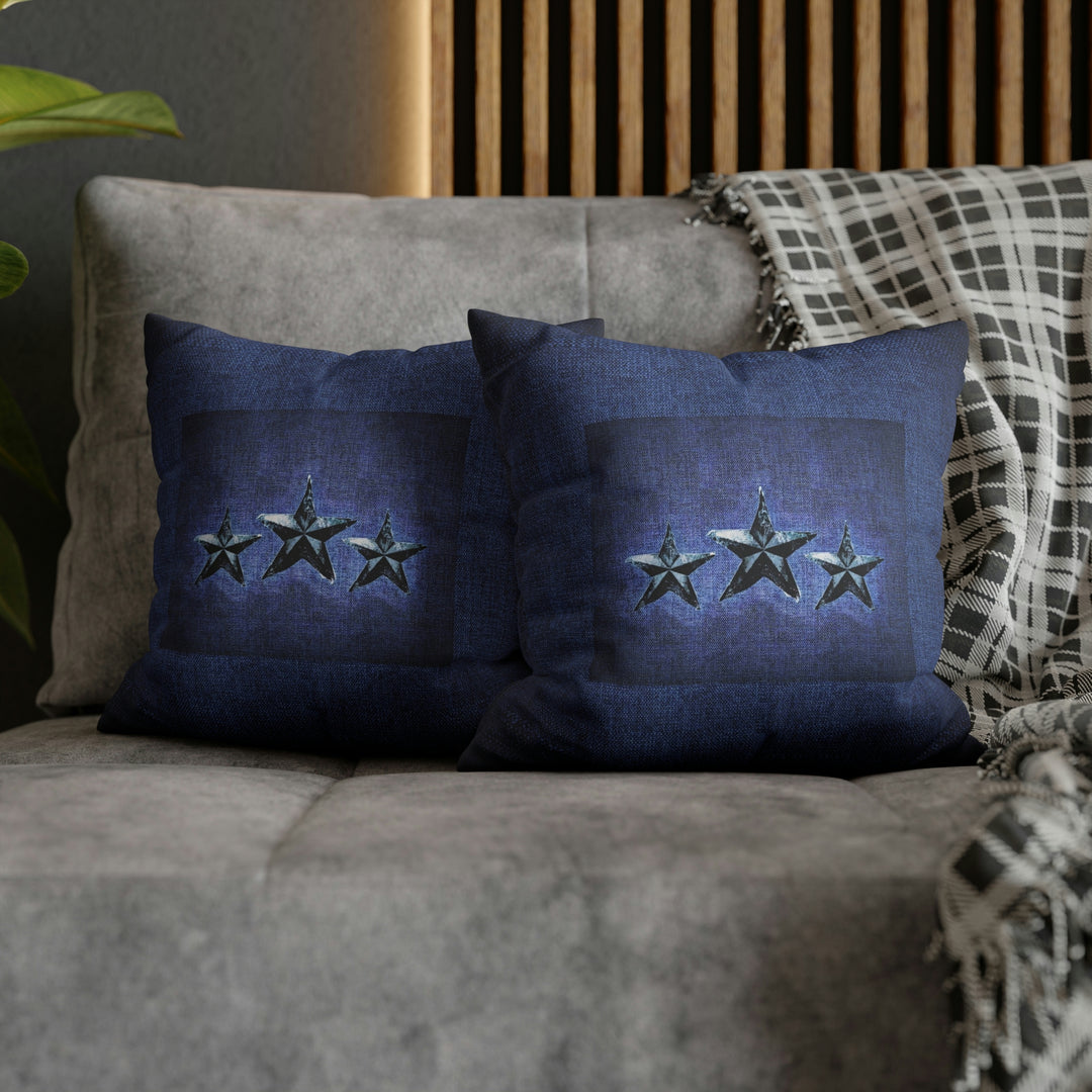 Triple Star in Deep Denim Blue Faux Suede Square Pillow Case