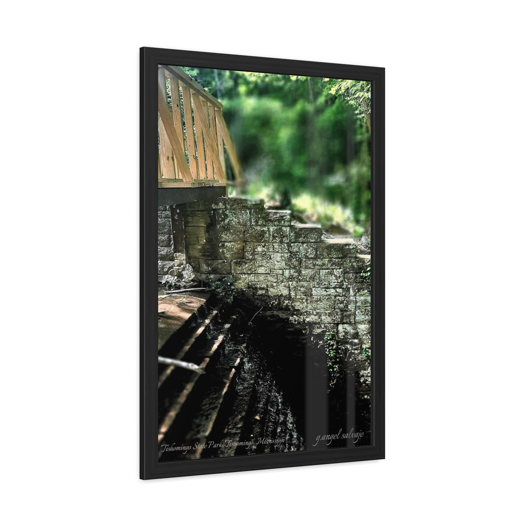 Footbridge Over Cascading Water Framed Posters